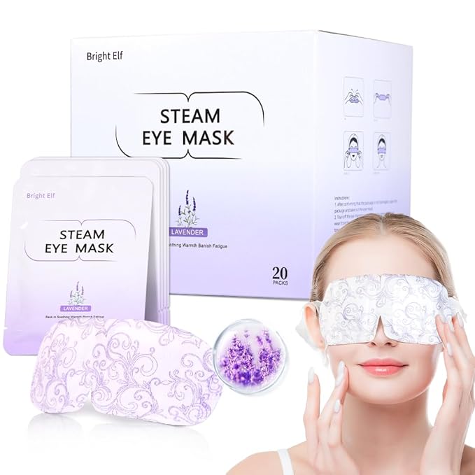 20 Packs Steam Eye Masks for Dry Eyes, SPA Warm Eye Mask, Relief Eye Fatigue Hot Sleep Eye Mask for Puffy Eyes Mask, Disposable Moist Heating Compress Pads for Sleeping, Stress Relief Gift (Lavender)