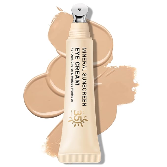 Mineral Sunscreen Eye Cream for Dark Circles,3-in-1 Under Eye Cream Anti Aging for Puffiness and Bags Under Eyes,Under Eye Corrector SPF 35（Medium）