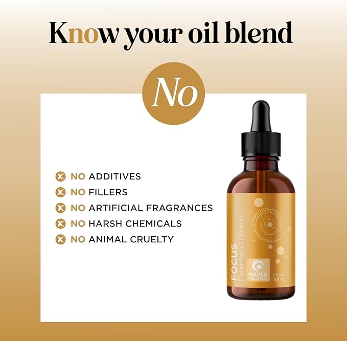 Focus Essential Oil Blend for Diffusers - Citrus and Mint Essential Oils Blend for Energy Focus and Attention Support - Essential Oil for Focus with Aromatherapy Oils for Diffusers and Humidifiers