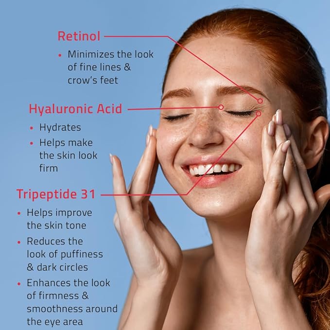 YEOUTH Retinol Eye Cream Anti Aging, Firming Under Eye Cream for Puffiness and Bags Under Eyes for Wrinkles and Dark Circles with Hyaluronic Acid and Tripeptides 15ml