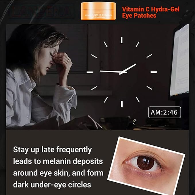 Vitamin C Under Eye Mask Patches Collagen Eye Pads - 30 Pairs, Reduce Puffiness, Dark Circles, and Wrinkles