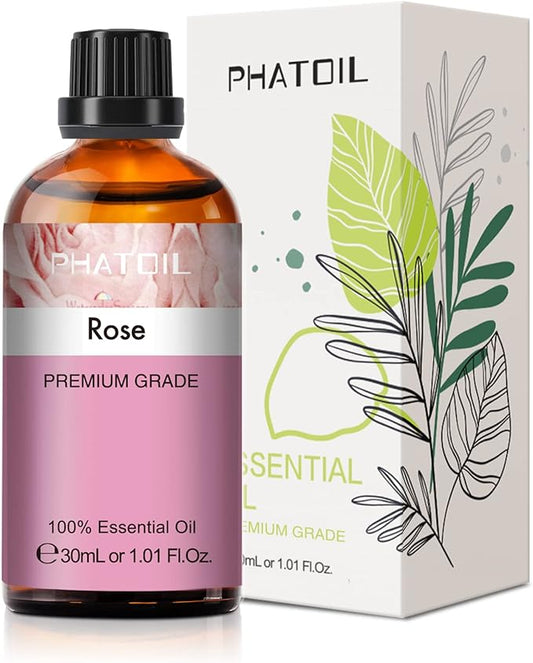 Rose Essential Oil, 1.01Fl.Oz (30ML) PHATOIL Pure Essential Oil Singles for Aromatherapy Diffusers, Humidifiers, Great for DIY Candle and Soap Making, Gift for Friend