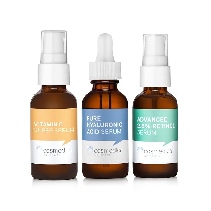 Cosmedica Skincare Facial Serum Trio Set Value for Clear Skin + 2 Microneedling Rollers