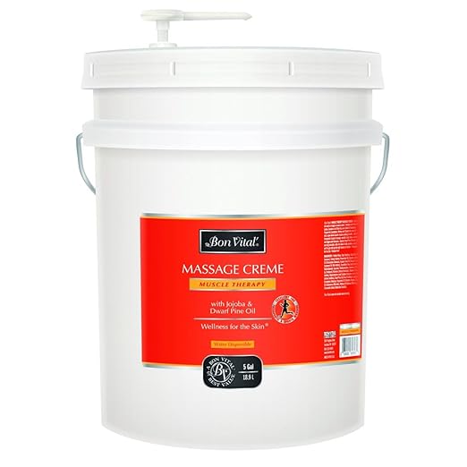 Bon Vital' Muscle Therapy Massage Creme, Professional Massage Cream with Dwarf Pine Oil & Essential Oils for Relaxation & Soreness Relief, Deep Tissue & Sports Massage Techniques, 5 Gallon Pail