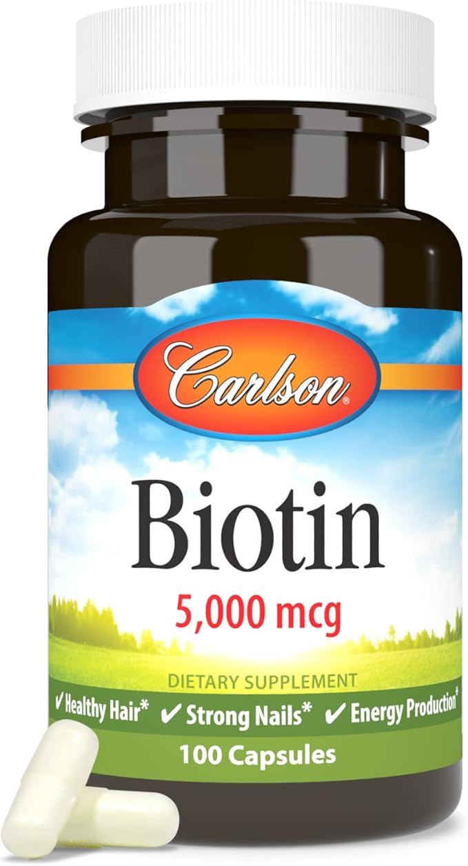 Carlson - Biotin, 5000 mcg, Healthy Hair, Strong Nails & Energy Production, 100 Capsules