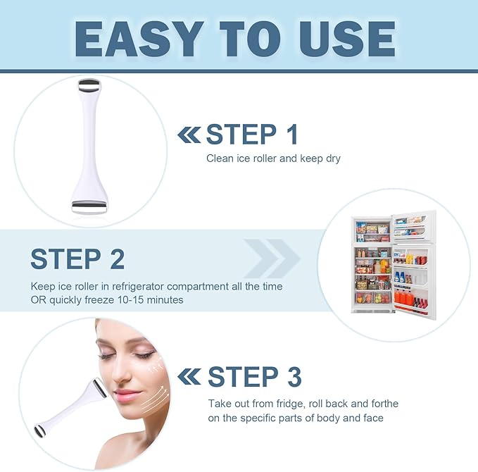 Mini Eye Ice Roller for Eye Puffiness - Facial Ice Roller and Mini Eye Roller 2 in 1 - Eye Massager for Migraine Relief Tighten Pores Under-Eye Pain Relief - Reduce Wrinkle Puffy for Face Arms (White)