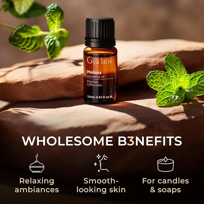 Gya Labs Melissa Essential Oil for Diffuser - 0.34 Fl Oz - 100% Pure Natural Melissa Oil for Skin, DIY Aromatherapy & Candle Making - Sweet & Herbaceous Scent
