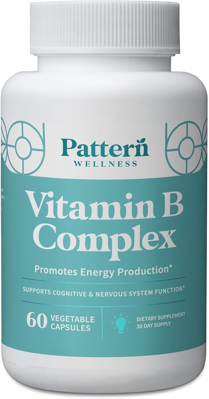 Pattern Wellness Vitamin B Complex Supplement - Complete Dose of Essential B Vitamins - Cognitive & Cell Support - 3rd Party Lab Tested - 60 Capsules