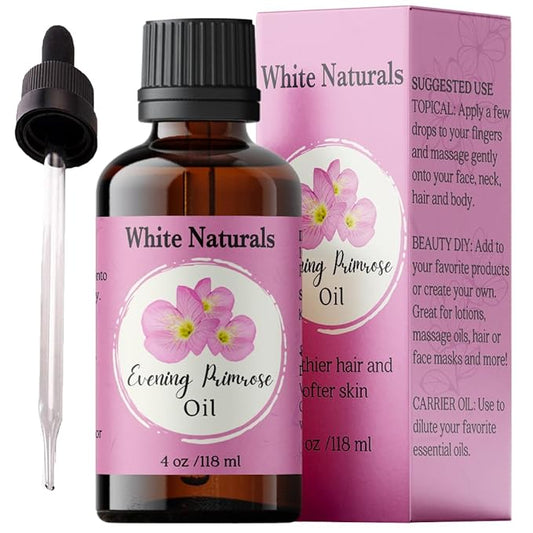 White Naturals Evening Primrose Carrier Oil – 100% Pure & Cold-Pressed, Lightweight & Nourishing Oil for Skin Care, Hair Care & DIY Beauty, 4oz