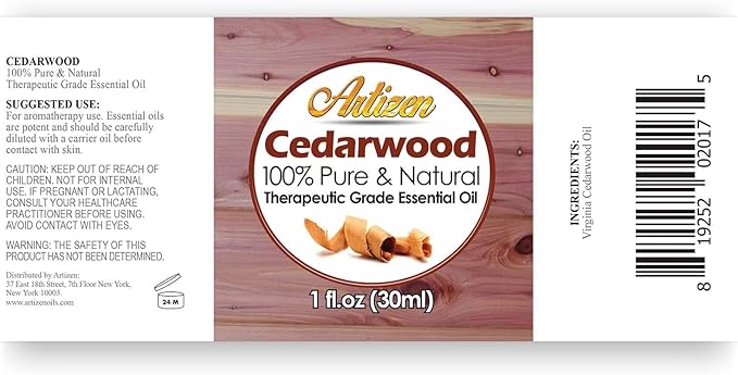 Artizen - Cedarwood Essential Oil 30ml Pure and Natural,Therapeutic Grade for Diffuser Skin Massage Candle Soap Making 1oz