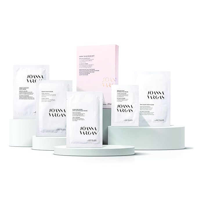 Joanna Vargas Glow to Go Moisturizing Face Masks for Women - 5 Sheets Hydrating Face Masks for Radiant & Revitalized Skin - Travel-Friendly Face Mask Skincare Set - Firming Facial Masks for Women