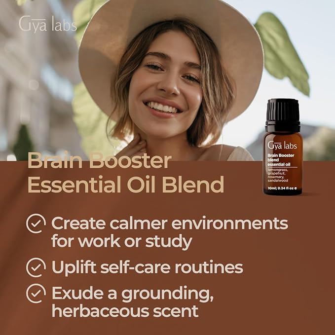 Gya Labs Brain Booster Essential Oil Blend - 100% Pure Natural, Grounding & Clarifying (0.34 Fl Oz)