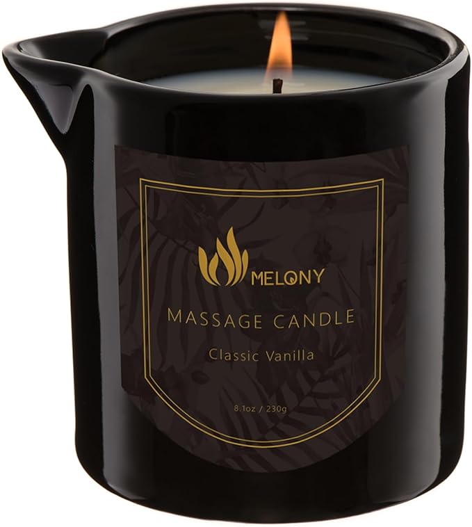 MELONY Massage Oil Candle for Pure Relaxation- 8.1 oz- Moisturizing Essential Oil Body Massage Candle for Home Spa- Amazing Gift for Women & Men (Classic Vanilla)