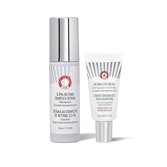 First Aid Beauty - Retinol Bundle: 0.3% Retinol Complex Serum with Peptides, 1 oz, & Retinol Eye Cream with Squalane + Ceramides, 0.5 oz, Improves Look of Lines & Wrinkles with Less Irritation, 2ct