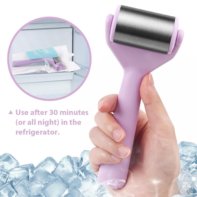Hilph Ice Roller for Face Metal, Stainless Steel Ice Face Roller for Skin Care, Cold Facial Massager Roller for Puffiness, Eye Bags, Wrinkles, Fine Lines Anti-Aging (Purple)