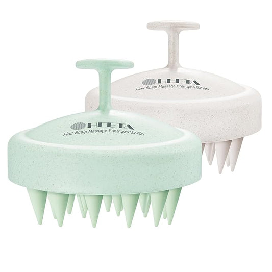 HEETA Scalp Massager Hair Growth 2-Pack, Silicone Scalp Scrubber Shampoo Brush for Exfoliation Dandruff Removal Head Massage Stress Relax, Wet & Dry Use for Women Men Hair Care, Wheat Straw Material