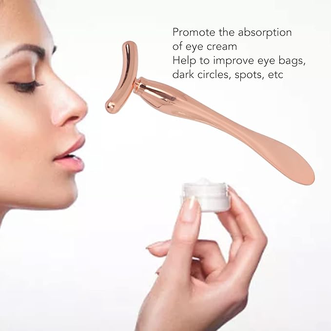 3 Pcs Metal Eye Cream Applicator Wand Stick, T Shaped Massage Stick Set, Face Roller Massager Tool, Professional Women Facial Massager for Reducing Puffiness Wrinkle