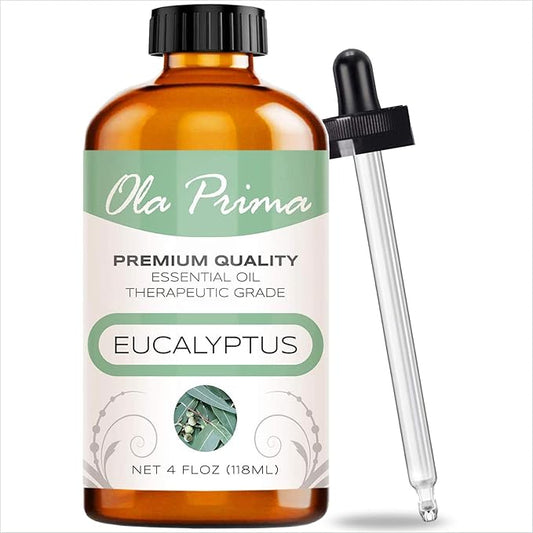 Ola Prima Eucalyptus Essential Oil Therapeutic Grade for Aromatherapy, Diffuser, Hydrates Skin, Soothes Dry, Dropper – 4 fl oz