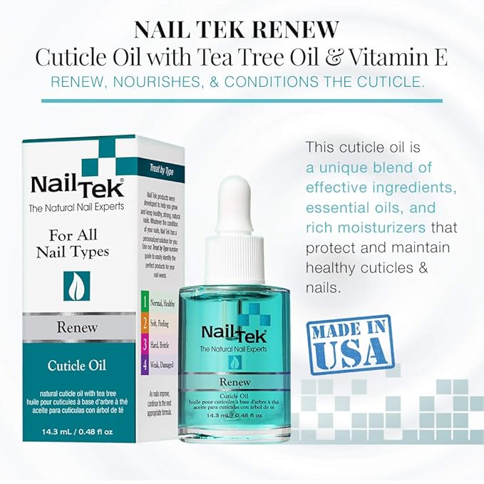 Nail Tek Renew Cuticle Oil for Nails - Natural Nail Care with Tea Tree Oil - Hydrates and Restores Soft, Healthy Cuticles, For All Nail Types, 14.3 mL
