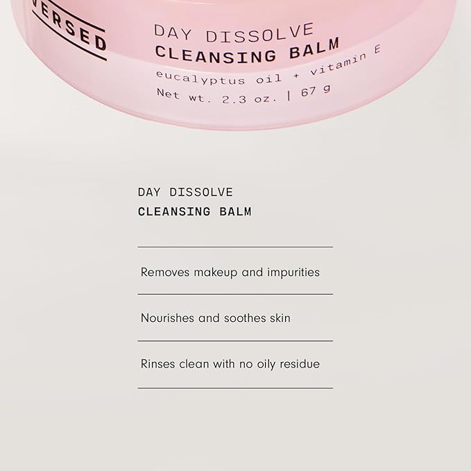 Versed Day Dissolve Cleansing Balm - Makeup Melting Balm Infused with Vitamin E + Eucalyptus Oil to Calm Skin - Oil Based Double Cleanser with Avocado + Jojoba (2.3 oz)