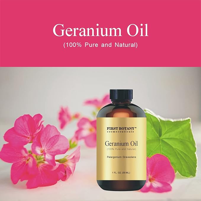 First Botany, 100% Pure Geranium Essential Oil - Premium Geranium Oil for Aromatherapy, Massage, Topical & Household Uses - 1 fl oz (Geranium)