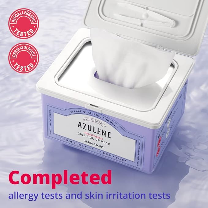 DERMATORY Hypoallergenic Cica Pick Up Mask, Thin Sheet Masks (0.2mm), Gentle, Moisturizing, Soothing, Healing, Calming Cica Skincare, Centella Asiatica, Guaiazulene, Panthenol (30 Sheets)