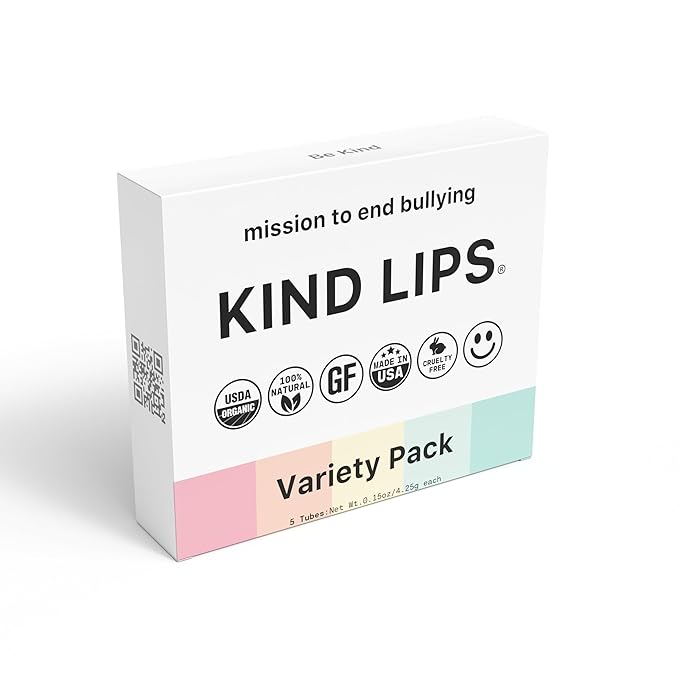 Kind Lips Variety Lip Balm Pack – 5 Flavors (Sweet Mint, Vanilla Lemon, Georgia Peach, Strawberry, Watermelon) – Natural Chapstick Alternative, Organic, Gluten & Grain Free, Made in USA