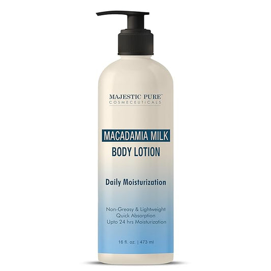 Majestic Pure Macadamia Milk Daily Moisturizing Body Lotion with Aloe Leaf Extracts | Nourishing & Moisturizing | Quick Absorbing, Lightweight & Non Greasy | For All Skin Types | 16fl oz