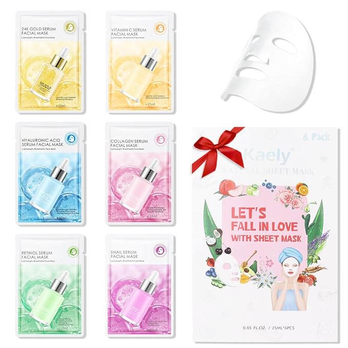 Face Sheet Mask Skincare,Hydrating Spa Face Mask For Sensitive Skin,Moisturize,Nourish for All Skin Types,Natural Skin Care Spa Face Mask for Women Men Girls,Pack of 6