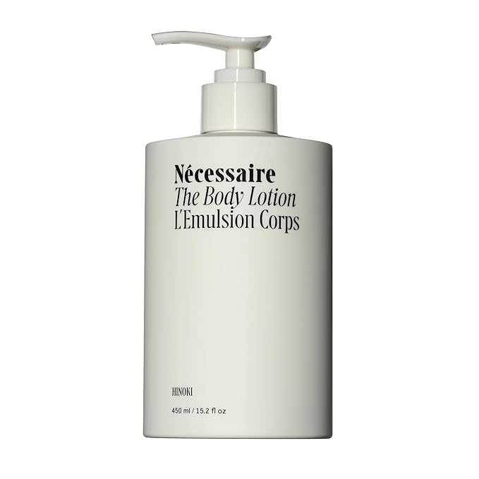 Nécessaire The Body Lotion with Pump. Hinoki. Multi-Peptide Firming Lotion to Moisturize, Firm, Strengthen. 2.5% Niacinamide, Vitamin C/E + Omega 6/9. 450ml / 15.2 fl oz