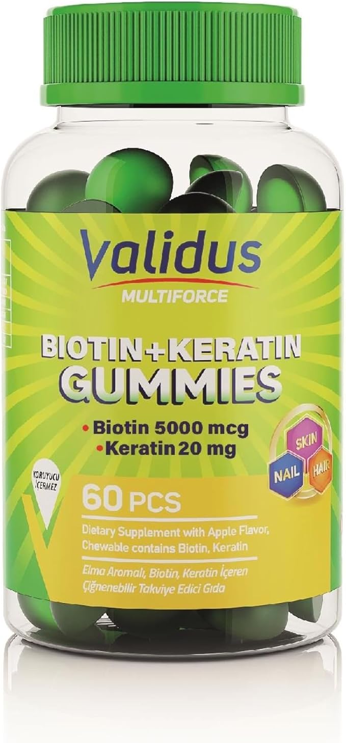 Validus Premium Biotin + Keratin Gummies for Hair, Skin & Nail Support – 60 Vegan Gummies w/ 5000mcg Biotin & Natural Keratin for Healthy Hair Growth, Strong Nails & Radiant Skin, Non-GMO, Gluten-Free
