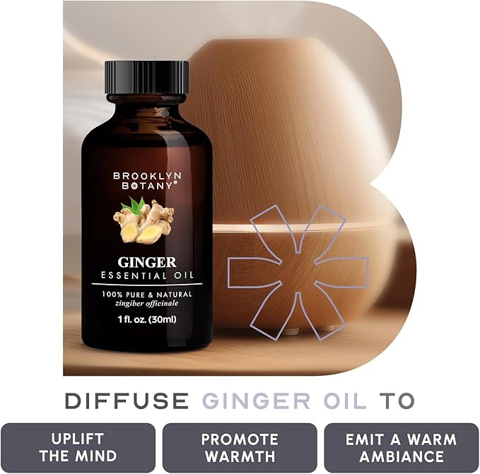 Brooklyn Botany Ginger Essential Oil – 100% Pure and Natural – Premium Grade Oil with Dropper - for Aromatherapy and Diffuser - 1 Fl Oz