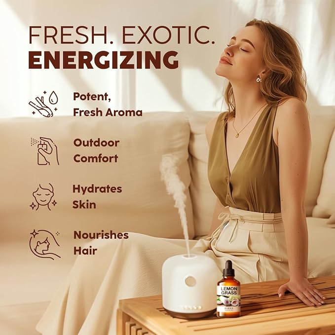 Kukka Lemongrass Essential Oil for Skin, Diffuser & Hair - 4 Fl Oz - 100% Pure Natural, Cleansing & Nourishing, Herbaceous Scent for Aromatherapy & Soap Making Scent DIY