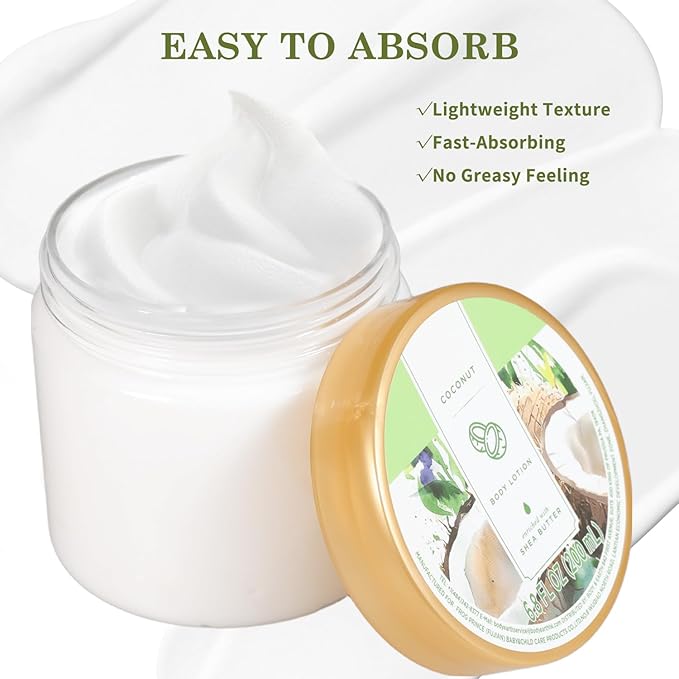 Princess Belle Coconut Body Lotion, Shea Butter Body Lotion for Women and Men Dry Skin, Deep Moisturizing, Hydrating and Softening, Smell Good, 200ml(6.8floz)