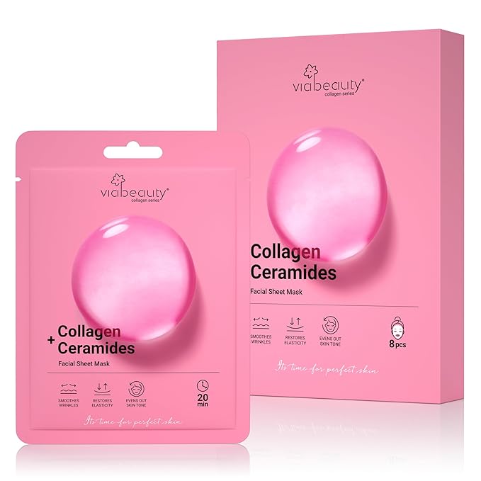 8 Pack of Collagen Face Mask with Ceramides - Rejuvenating Facial Sheet Mask, Reduce Wrinkles & Fine Lines - Face Masks Skincare Moisturizing Collagen Mask for All Skin Types