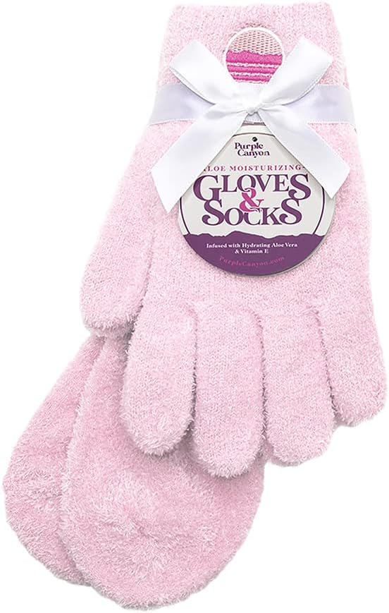 Moisturizing Socks and Gloves Set | Pink Fuzzy Socks and Gloves with Aloe and Vitamin E for Women | Women's Gifts for Self-Care