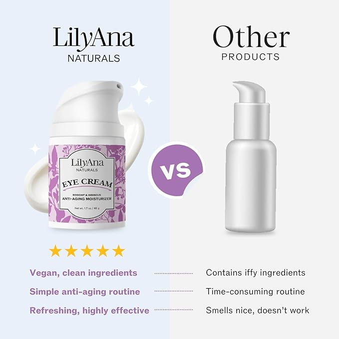 LilyAna Naturals Eye Cream for Dark Circles and Puffiness, Anti Aging Under Eye Cream for Wrinkles and Bags helps Improve Dryness; for Sensitive Skin (Bottle, 1.0 Ounce (Pack of 1))