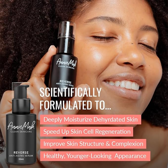 AnnieMak Reverse Anti Aging Serum for Face, Deep Moisturizer Skin Care for Women, Helps Reduce Wrinkle, Dark Spots & Facial Lines, Moisturizing & Hydrating, Promotes Collagen (1 fl oz)
