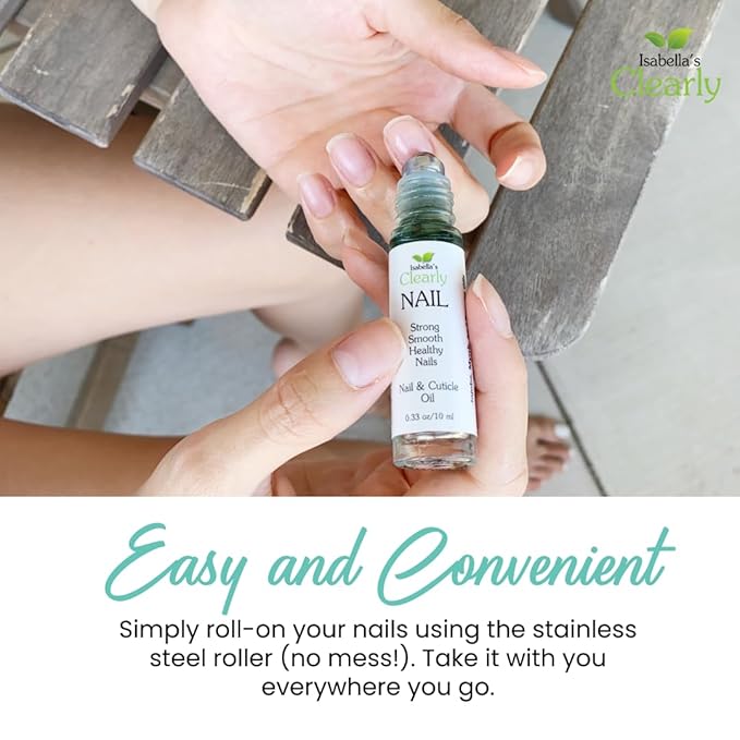 Isabella's Clearly NAIL and Cuticle Oil for Strong Nails and Soft Cuticles | Strengthening Roll On Nail Oil with Tea Tree, Jojoba and Blue Tansy to Repair and Nourish | Natural Essential Oil Blend