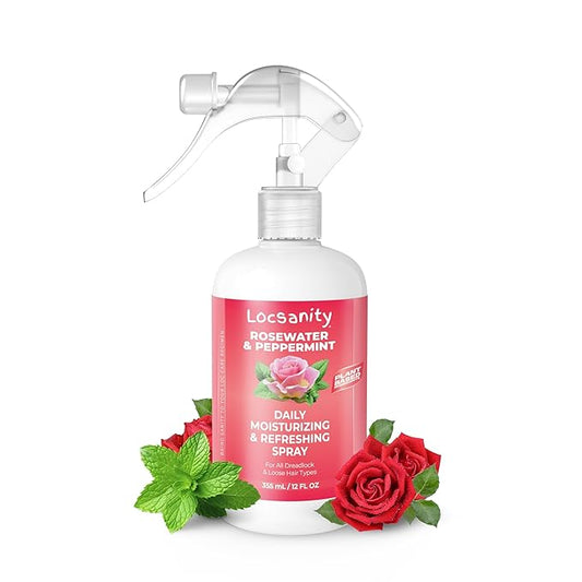 Locsanity Daily Moisturizing Refreshing Spray - Rose Water and Peppermint Hair Scalp Moisturizer for Locs and Dreadlocks (12oz)