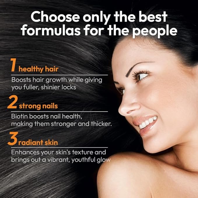 Biotin 10000 mcg with Zinc, Vitamin C & Calcium Pantothenate – Supports Healthy Hair Growth, Strong Nails & Glowing Skin for Women & Men | Made in The USA | 120 Vegan Capsules (4 Months Supply)