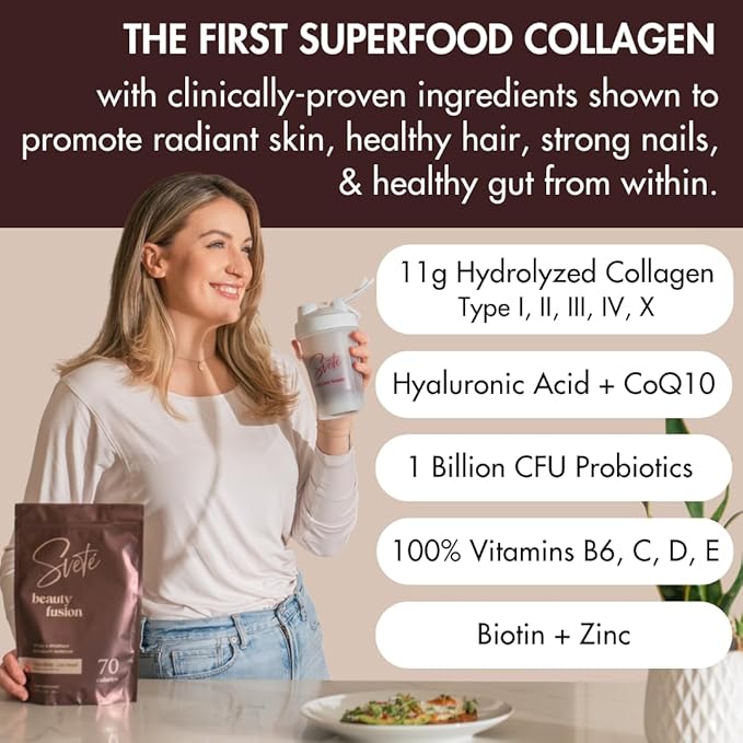 Hydrolyzed Multi Collagen for Women + Vitamins, Biotin, Hyaluronic Acid, CoQ10, Probiotics, Zinc | Keto Chocolate Protein Drink Powder (7 Travel Packs) Hair, Skin, Beauty Supplement by Svete