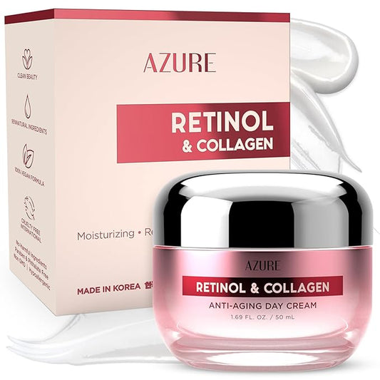 Azure Cosmetics Dermatologist Tested Retinol & Collagen Face Moisturizer - K Beauty Anti-Aging for Skin Renewal & Wrinkle Repair Face Cream - Korean Skincare - All Skin Type 1.69 fl oz