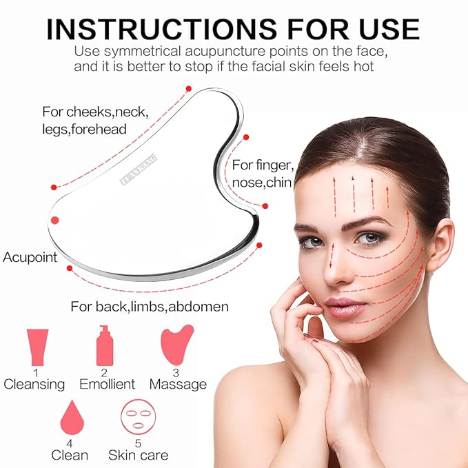 Gua Sha Facial Tools with Travel Pouch Stainless Steel Scraping Massage Tool for Face