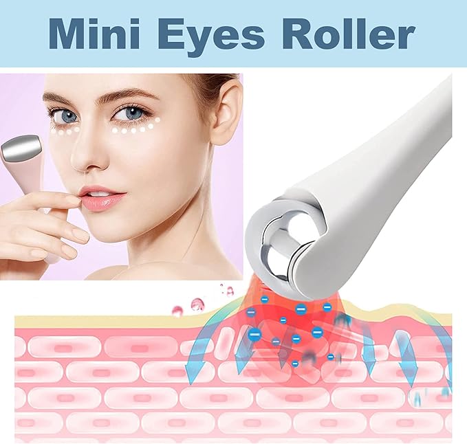 Mini Eye Ice Roller for Eye Puffiness - Facial Ice Roller and Mini Eye Roller 2 in 1 - Eye Massager for Migraine Relief Tighten Pores Under-Eye Pain Relief - Reduce Wrinkle Puffy for Face Arms (White)