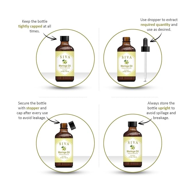SIVA Moringa Carrier Oil 4oz (118 ml) Premium Carrier Oil With Dropper For Skin Care, Hair Care, Scalp Massage & Body Massage
