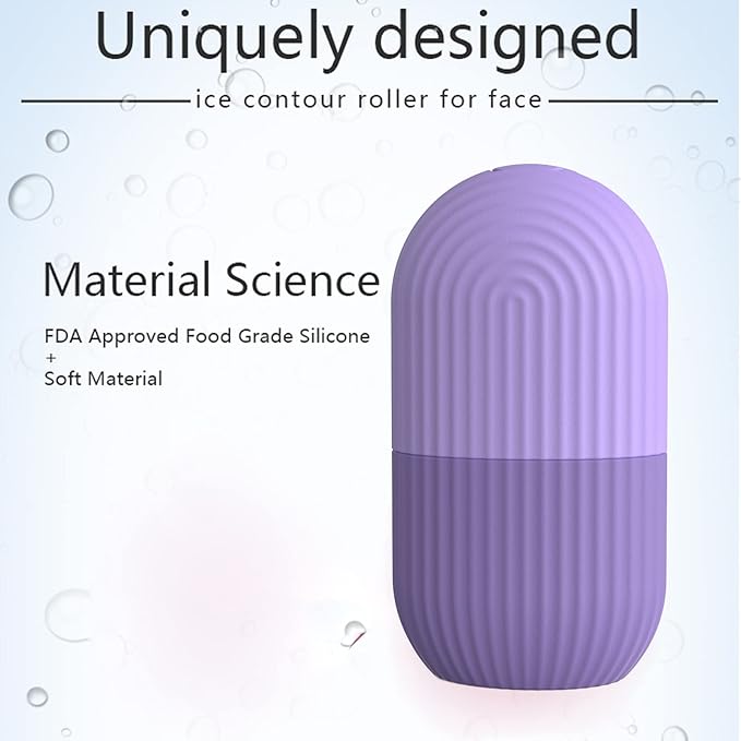 Ice Face Roller, Reusable Silicone Mold Face Massage Eye Facial Beauty Skin Care Tools Apply Ice for Shrink Pores Anti Wrinkle Reduce Puffiness Improve Skin Elasticity, Striped, Purple