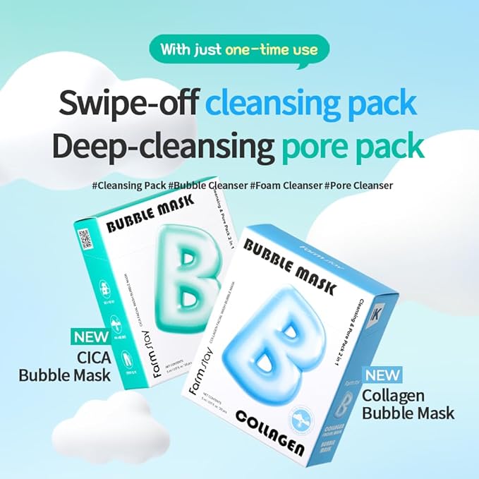 Collagen Facial Wash Bubble Mask, Korean Pore Cleanser for Blackheads, Exfoliator Dead Skin Cells, Deep Cleansing & Hydrating, Non-Irritating & Soothing for Sensitive Skin, For Men & Women, 20 pcs