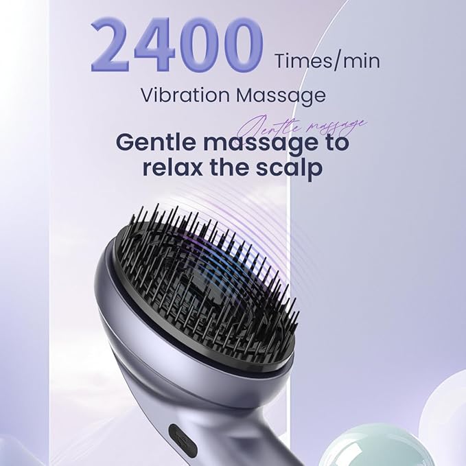 Electric Scalp Massage Comb, Portable Electric Scalp Massager with Essential Oil Atomization, Combines Relaxing Scalp Massage with Hair Nourishment, Helps Relieve Head Tension and Stress (Grey)