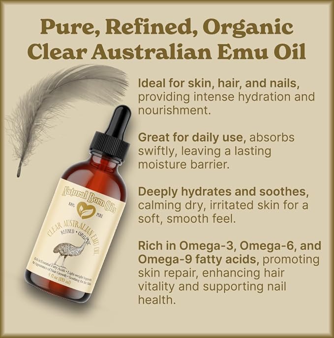Natural Born Oils Ultra Clear Emu Oil, 8oz, Organic, Fully Refined, Deep Penetrating, Skin Elasticity Booster, Hair Conditioner